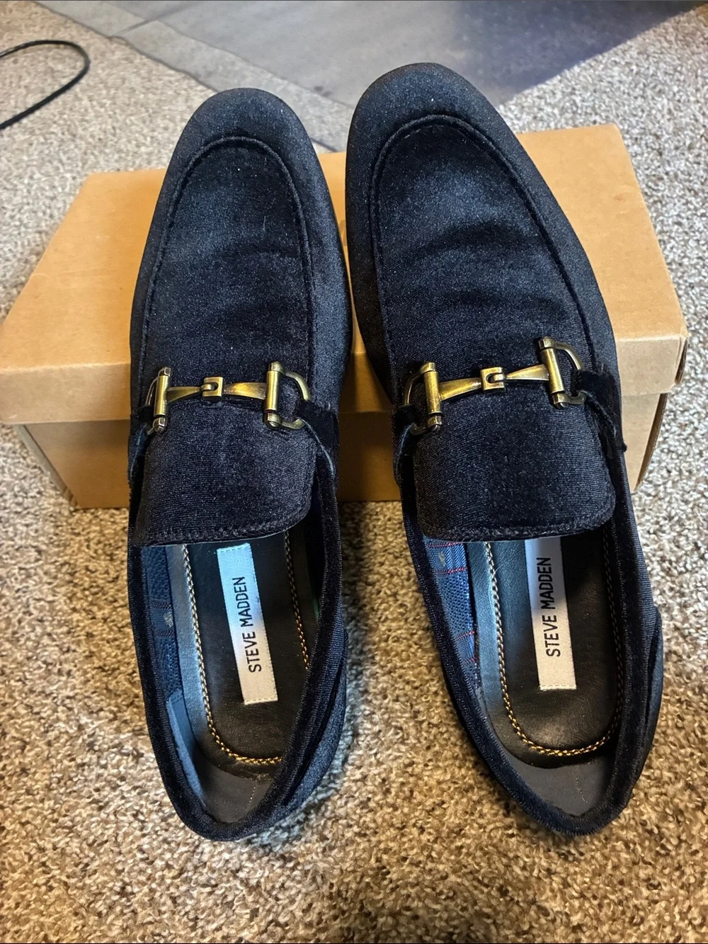Steve Madden Black Velvet Slip-On Loafers with Gold Bit